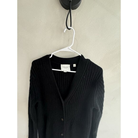 Vince black Cashmere wool blend buttoned long Button Up cardigan coat sz Medium - Picture 2 of 4